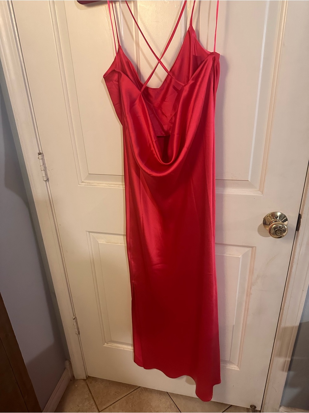 Women’s fuchsia Slip Midi Dress with Spaghetti Straps